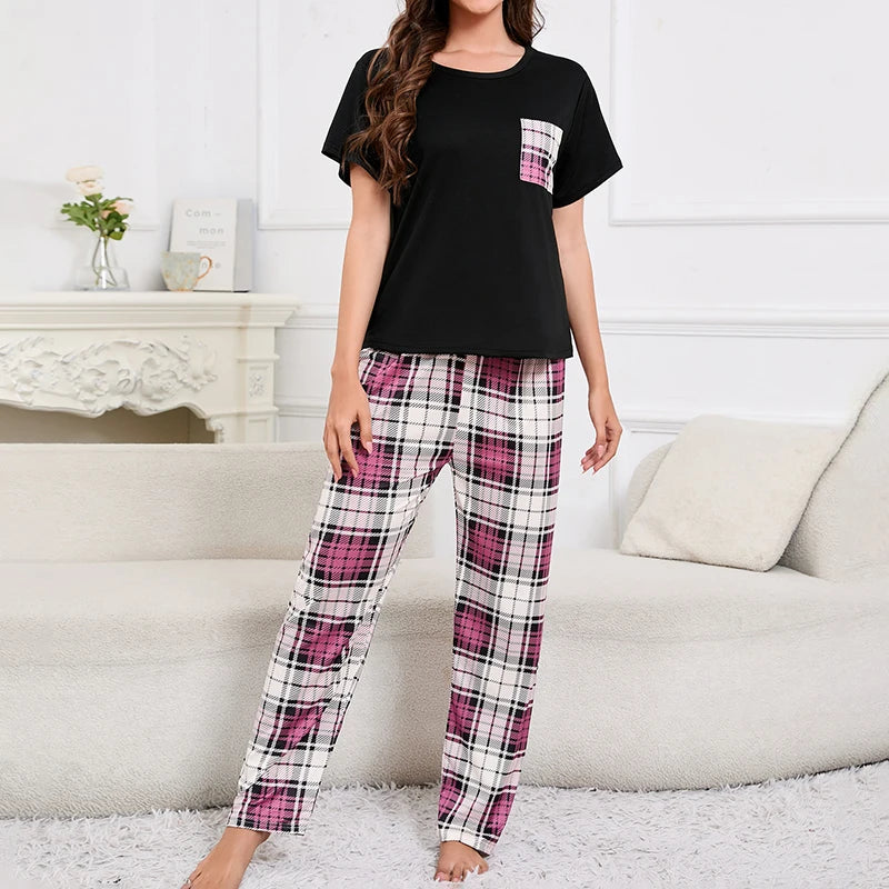 Soft Cozy Short Sleeve Tops & Shorts and Pants Sleepwear 3 Piece