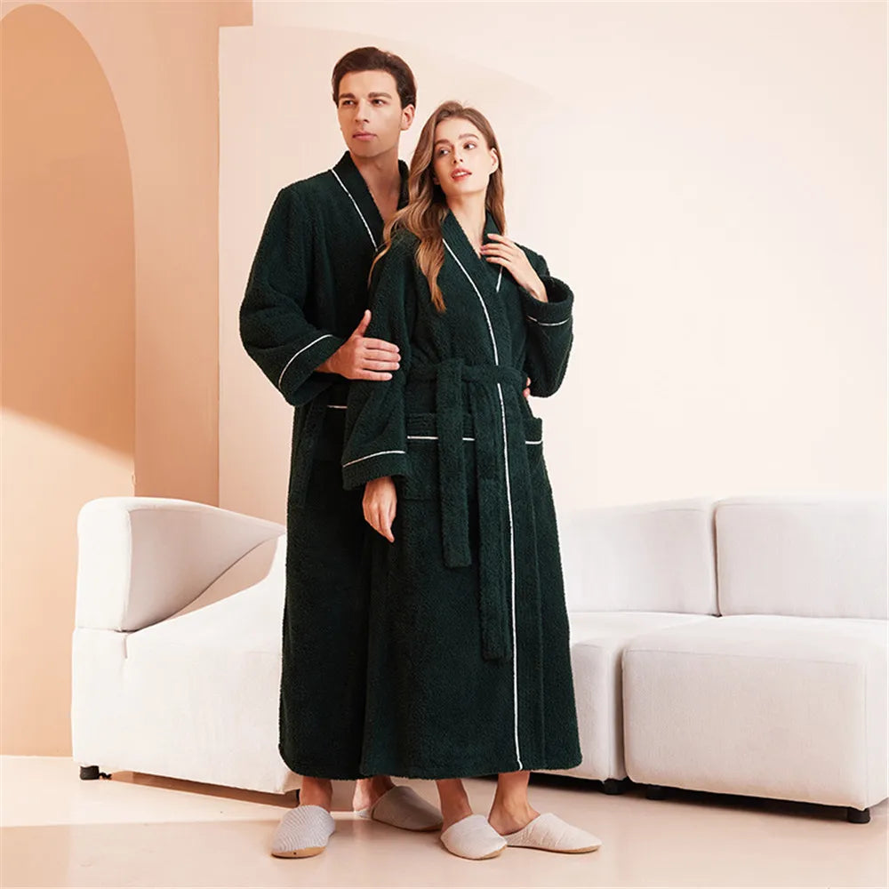 Thick Long Sleeve Flannel Robe Bathrobe