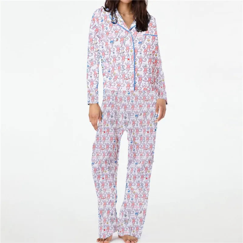 Playful Monkey Preppy Pajama Two-Piece Lounge Set