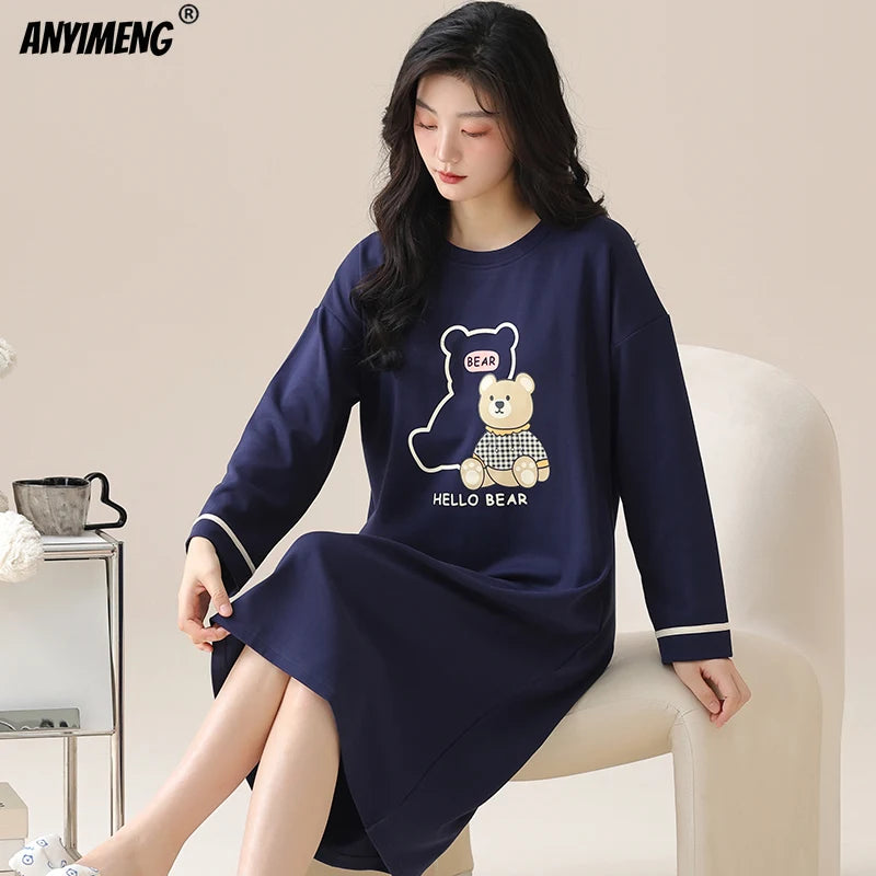 Women Long Nightgowns Pullover Loose Bra Padded Cotton Sleepshirt