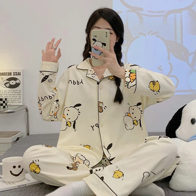 Women's Cardigan Long-sleeved Long Pants Cotton Comfortable Pajamas