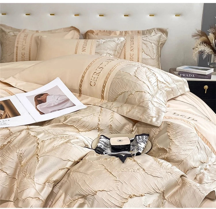 Light Luxury 100% Pure Cotton Four-piece Set Embroidery Quilt Cover Sheet Pillowcases Home Textile Bedding Set