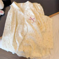 Sweet Princess Style Lace Bow Cloud Cotton Long-Sleeved Trousers Cardigan Pajamas Set