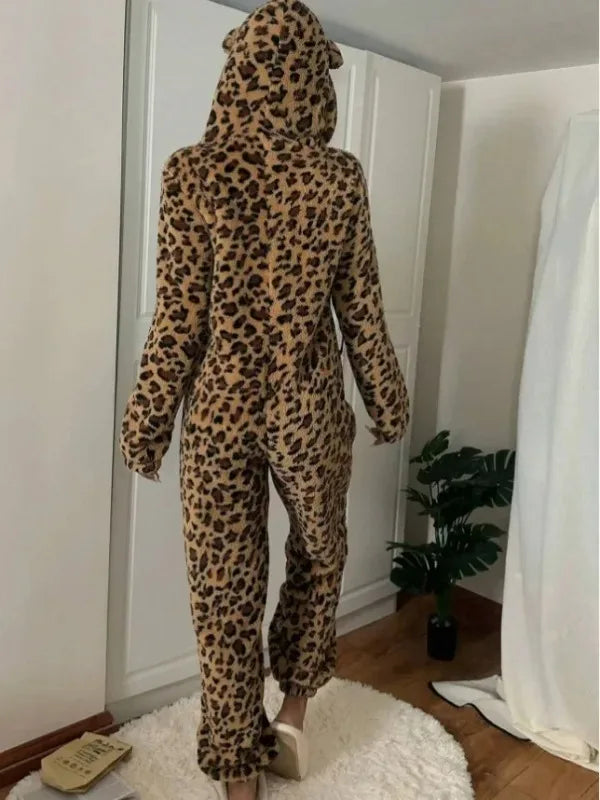 Leopard & Brown Patterned Fleece One-Piece
