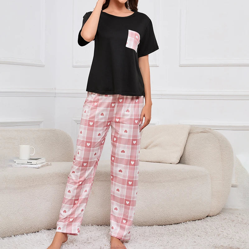 Soft Cozy Short Sleeve Tops & Shorts and Pants Sleepwear 3 Piece