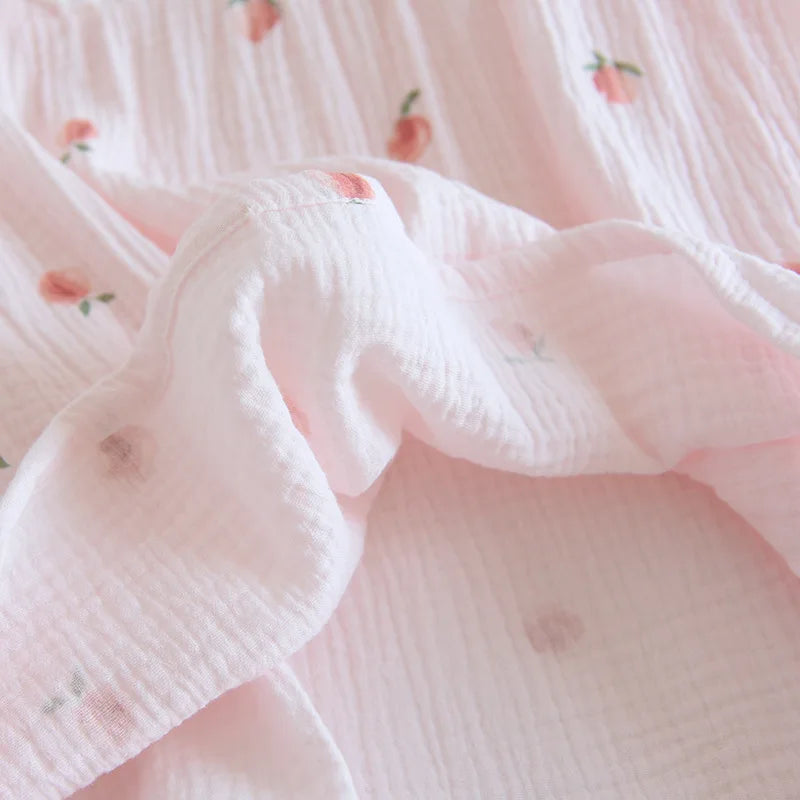 Short-sleeved Short Two-piece Set 100% Cotton Crepe V-neck