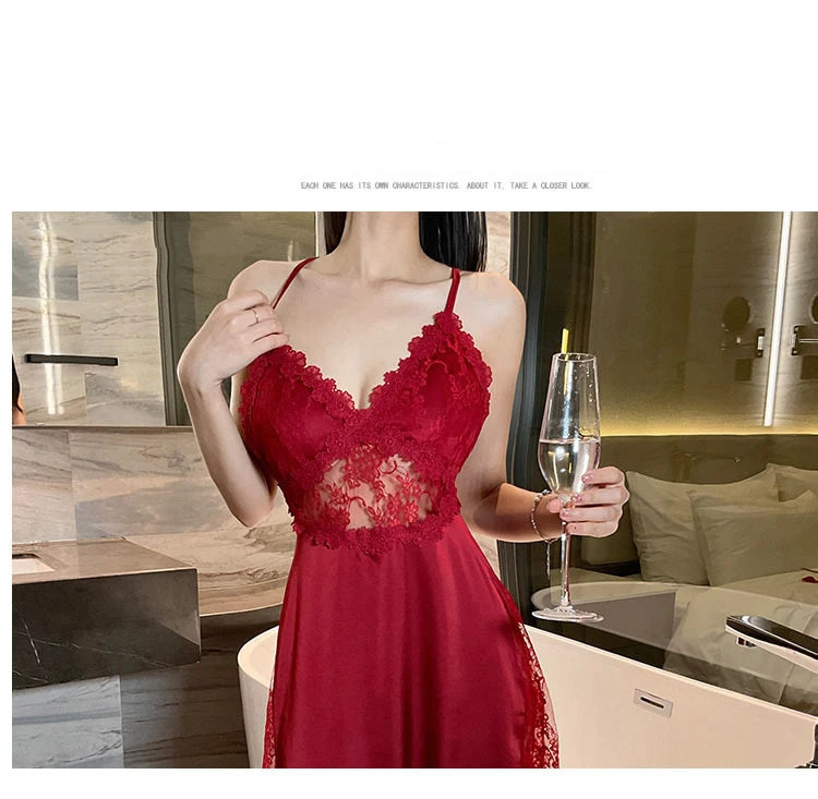 Sexy Camisole Nightgown Satin Deep V Backless Luxury Sleepwear