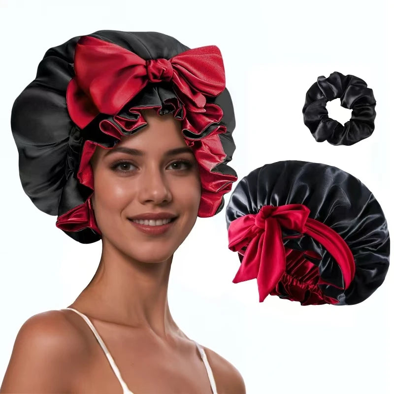 Silk Bonnet Cap Tie Band Adjustable Straps Head Wrap