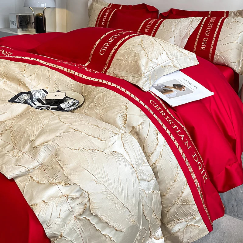 Light Luxury 100% Pure Cotton Four-piece Set Embroidery Quilt Cover Sheet Pillowcases Home Textile Bedding Set