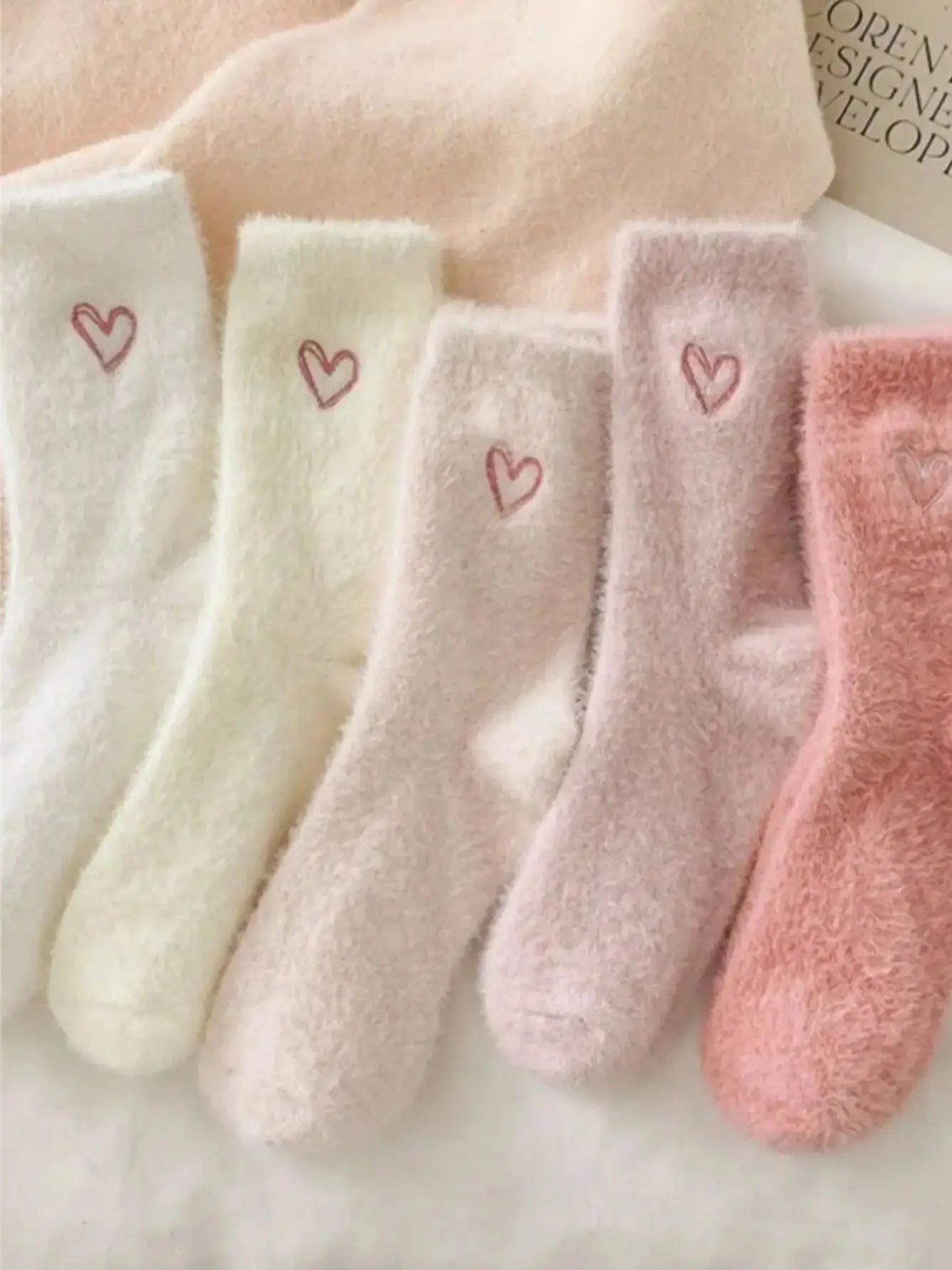 Thick Warm Fuzzy Double Heart Girls Mid-Calf Socks
