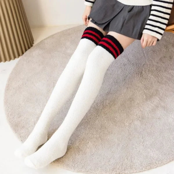 Fuzzy Fleece Over Knee Socks Plush Cozy Lined Terry Socks