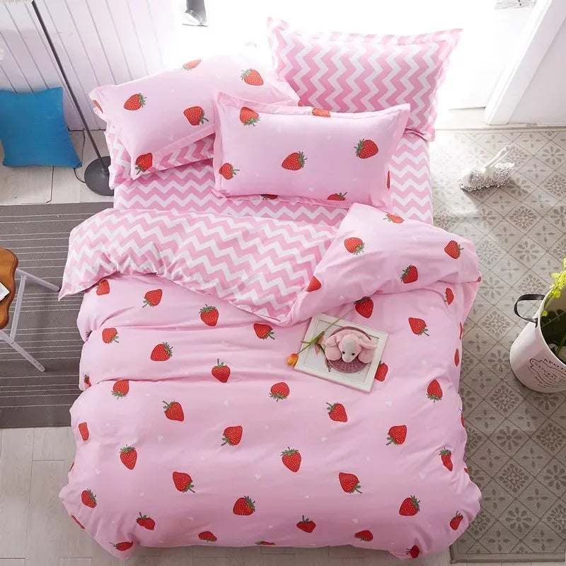 Cute 3pcs Kawaii Soft Fruit Print Bedding Sets Pillow Case Duvet Cover