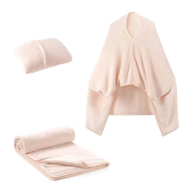 Shawl Blanket Pillow 2-in-1 with Sleeves  Wearable Adult Snuggie Coat Poncho