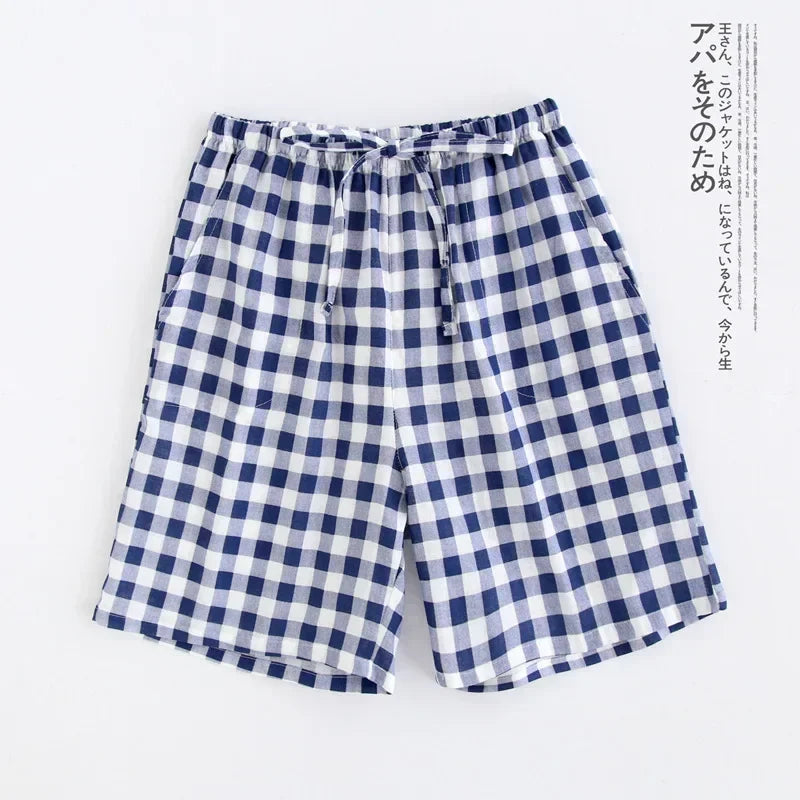 Lattice Style Pure Cotton Gauze Shorts with Simple Elastic Waist