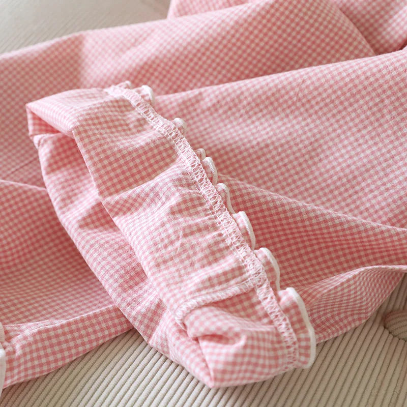 Loose Size Plaid Pajama Pants Elastic Waist Casual Homewear Women Nine-point Trousers