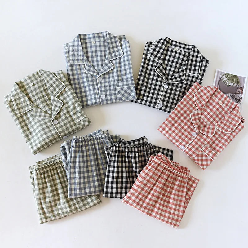 Cotton 100% Plaid Long Sleeve Two Piece Pajama Set