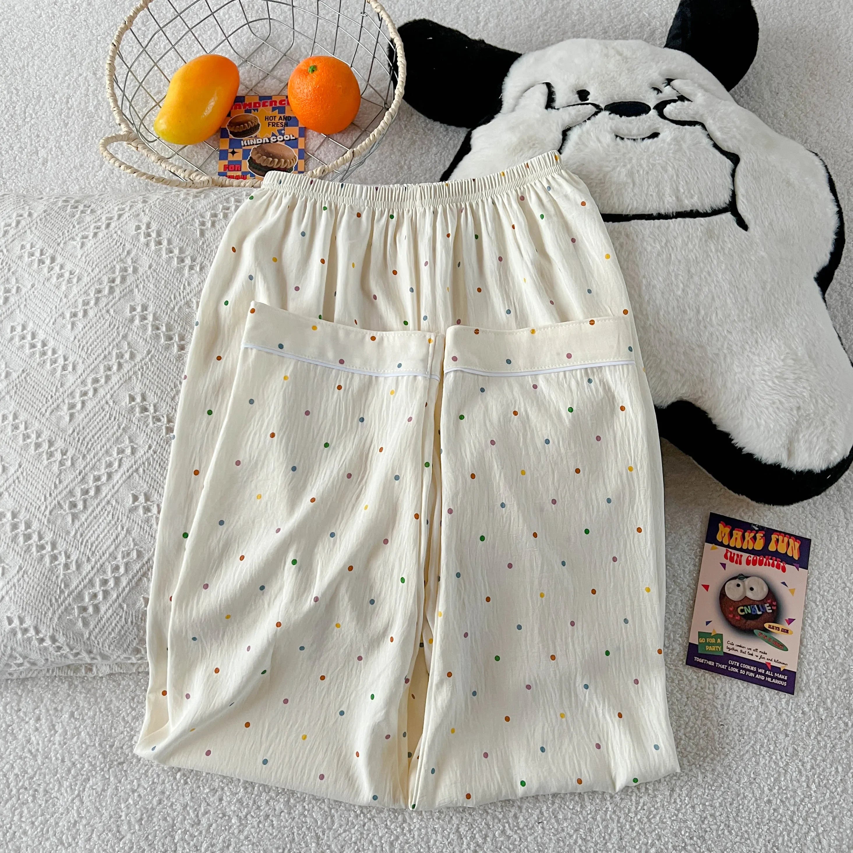 Polka Dot Print Women Pajamas Long 2 Piece Set