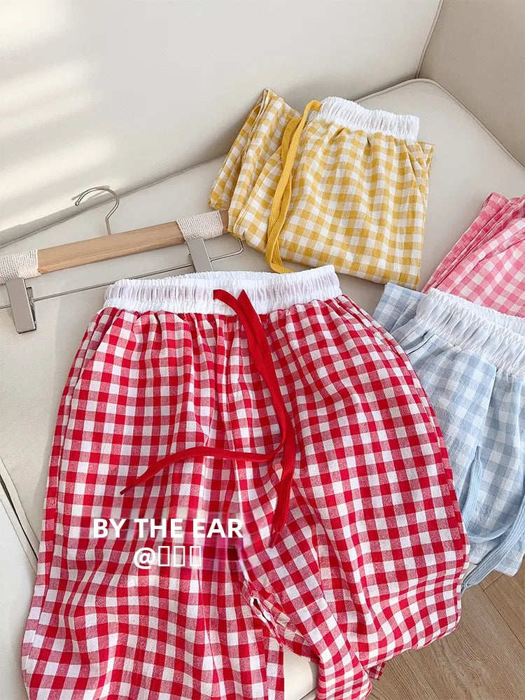 Cotton Flannel Wide Leg Leisure Pants Elastic Waist