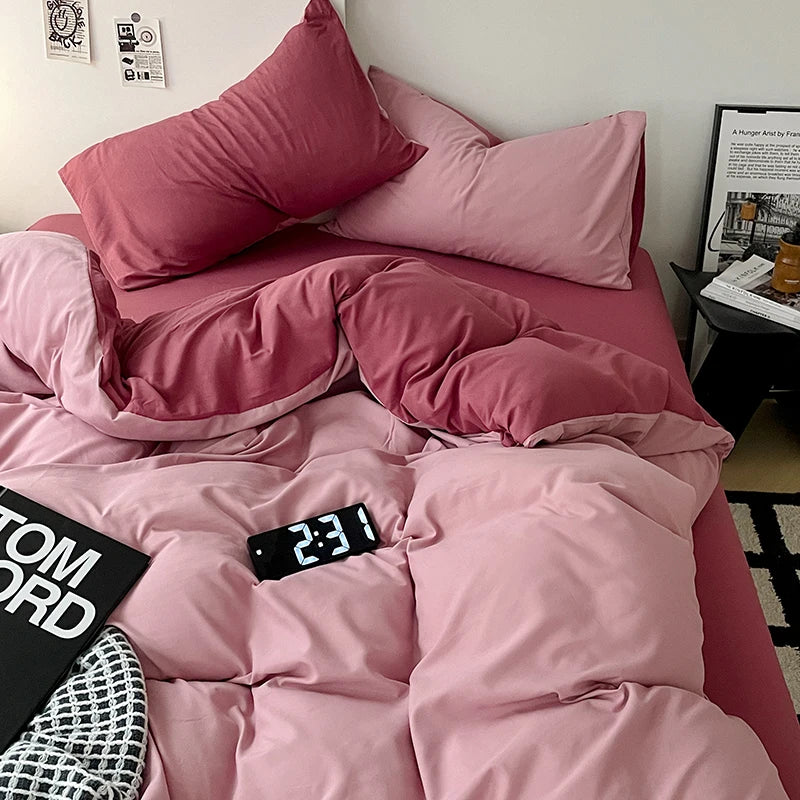 Simple Solid Color Bedding Set Soft Brushed Duvet Covers