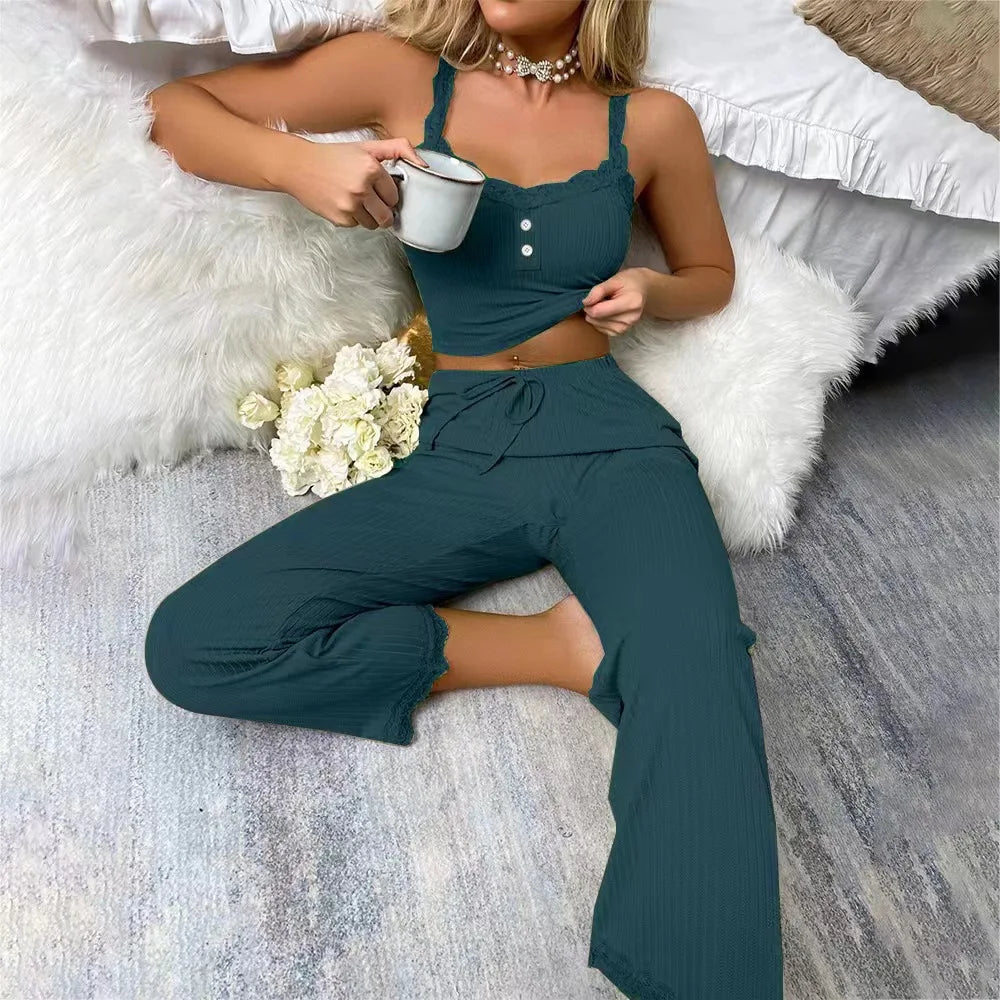 Lace Trim Set Casual Homewear