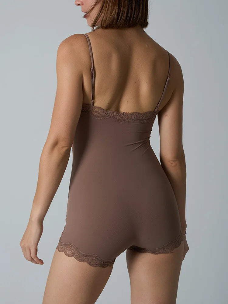 Sexy Lace Patchwork Camisole Square Neck Spaghetti Strap Onesie