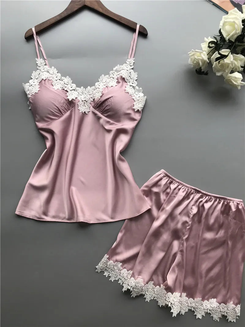 Deep V Waist Lace Shorts Loungewear Two-piece Set