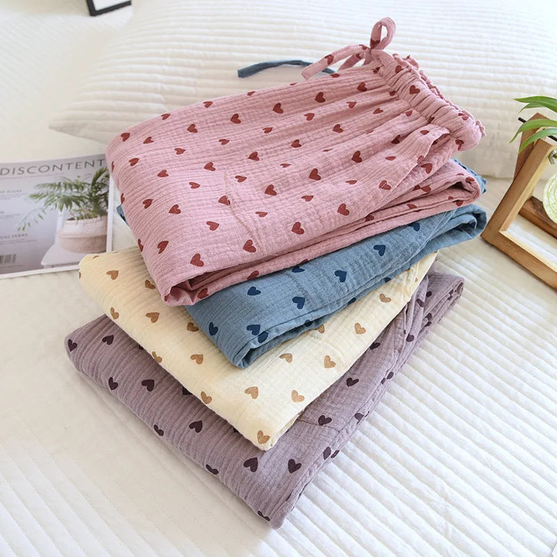 Cotton 100% Love Print Bottoms Sleepwear