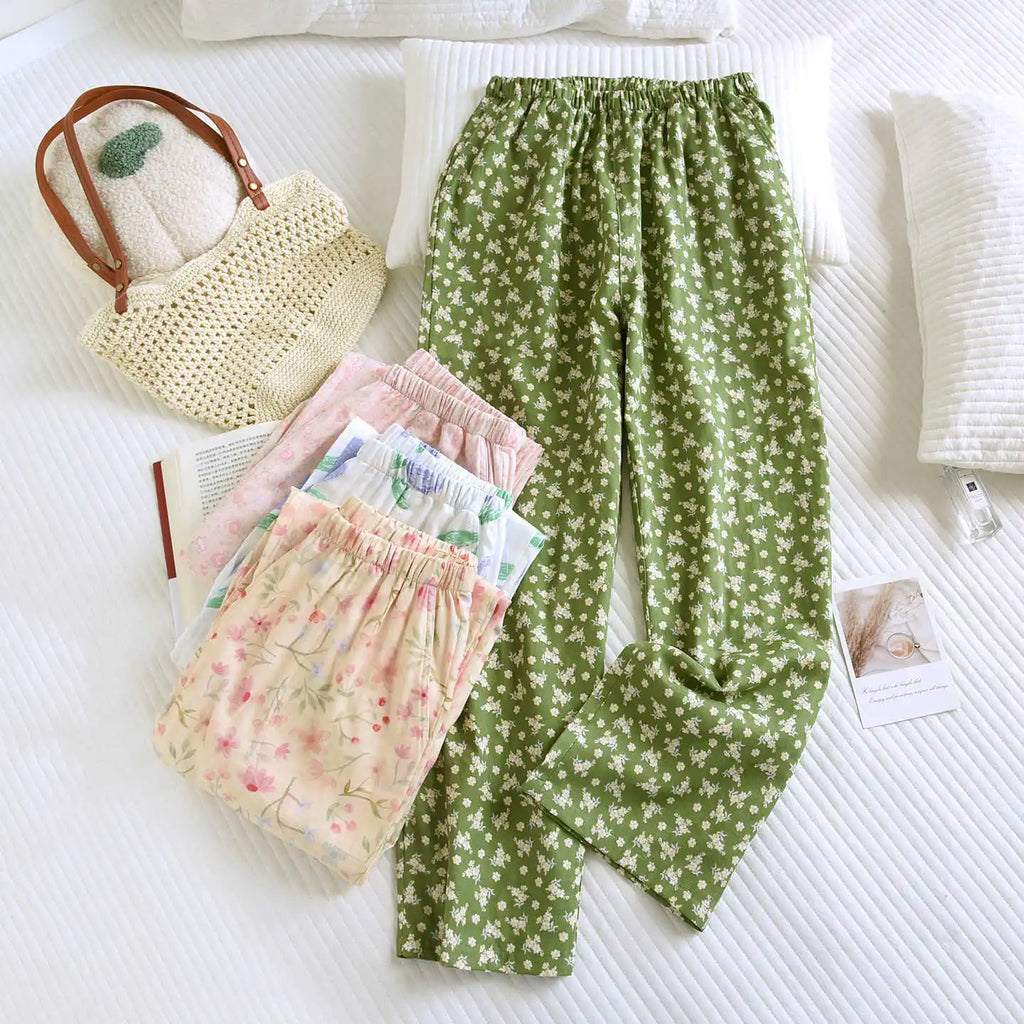 Women's Sleeper 100% Cotton Multi Color Printed Pants Casual Loose Bottoms