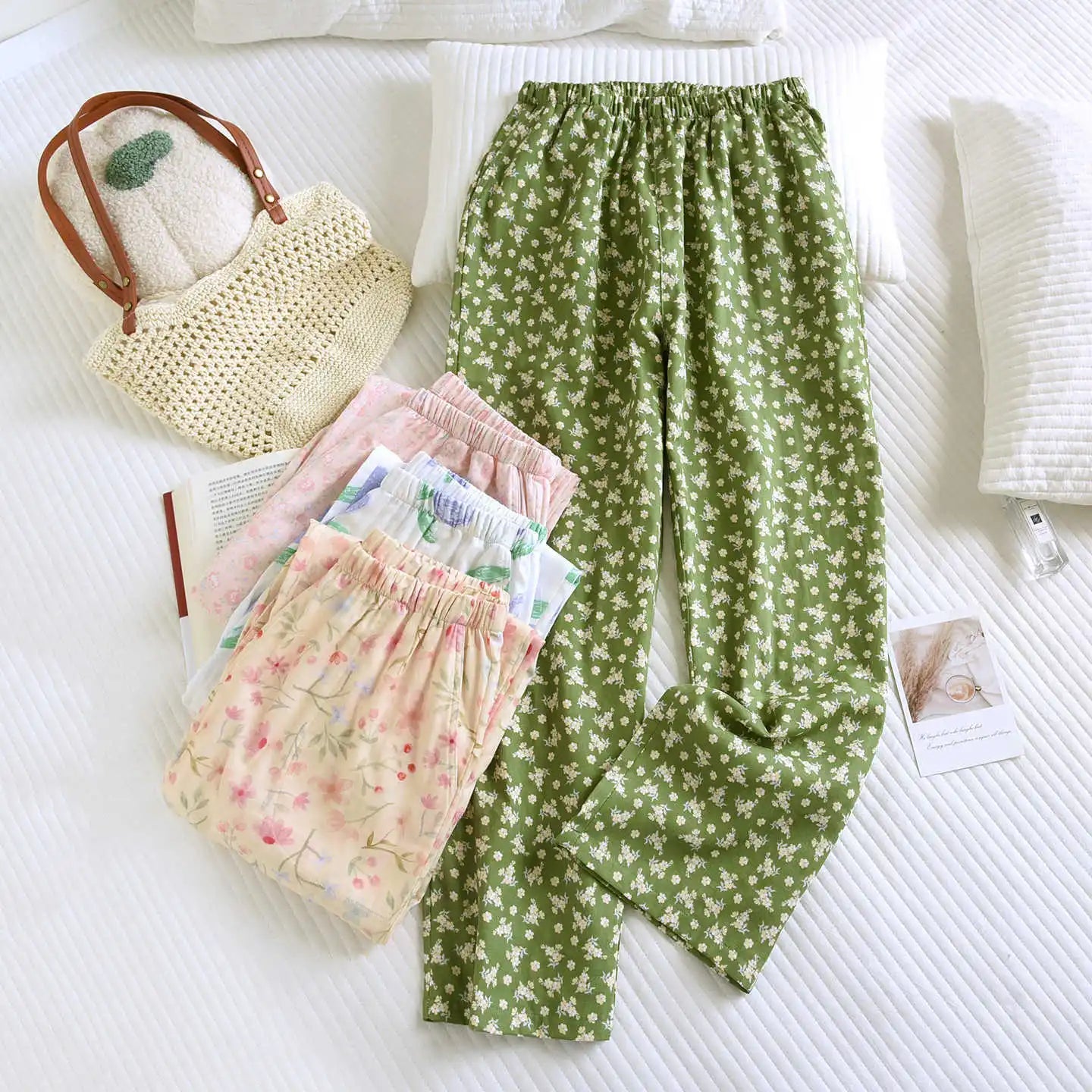 Women's Sleeper 100% Cotton Multi Color Printed Pants Casual Loose Bottoms