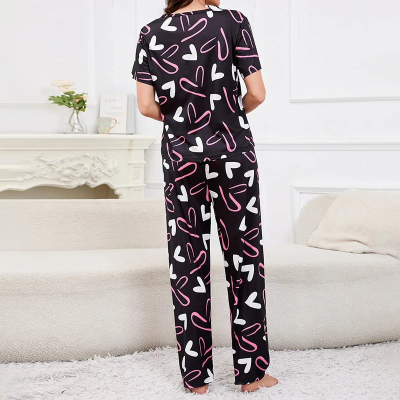 Soft Cozy Short Sleeve Tops & Shorts and Pants Sleepwear 3 Piece