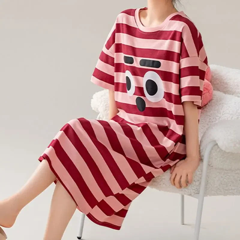 Summer Women Short Sleeves Sleep-shirt Casual Dress