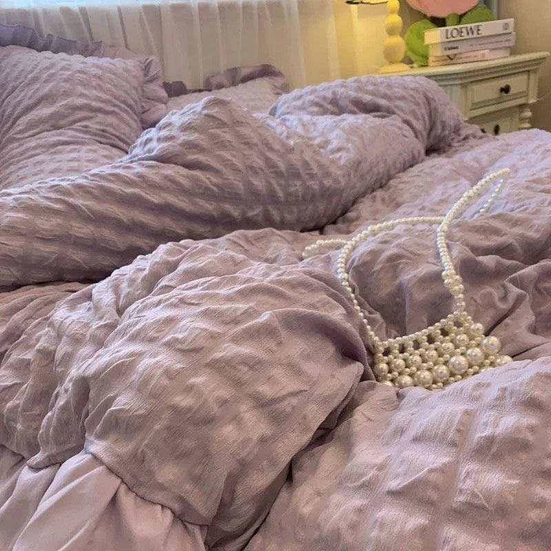 Solid Color Ruffles Lace  Kawaii Soft Sheet Duvet, Pillow & Quilt Cover