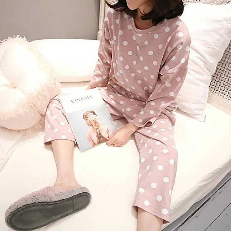 Ladies Variety of Styles Long-sleeved Long Pants Comfortable Pajamas