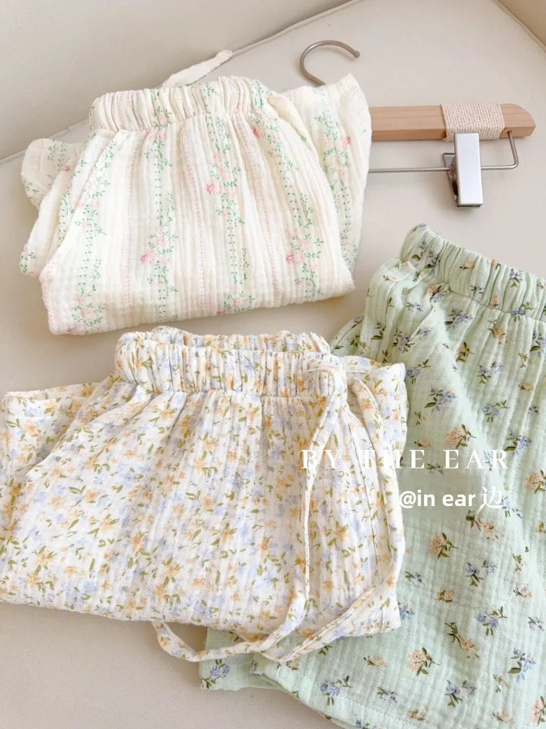 Thin Pure Cotton Bubble Cotton Gauze Sweet Loose High Waist Full Cotton Shorts