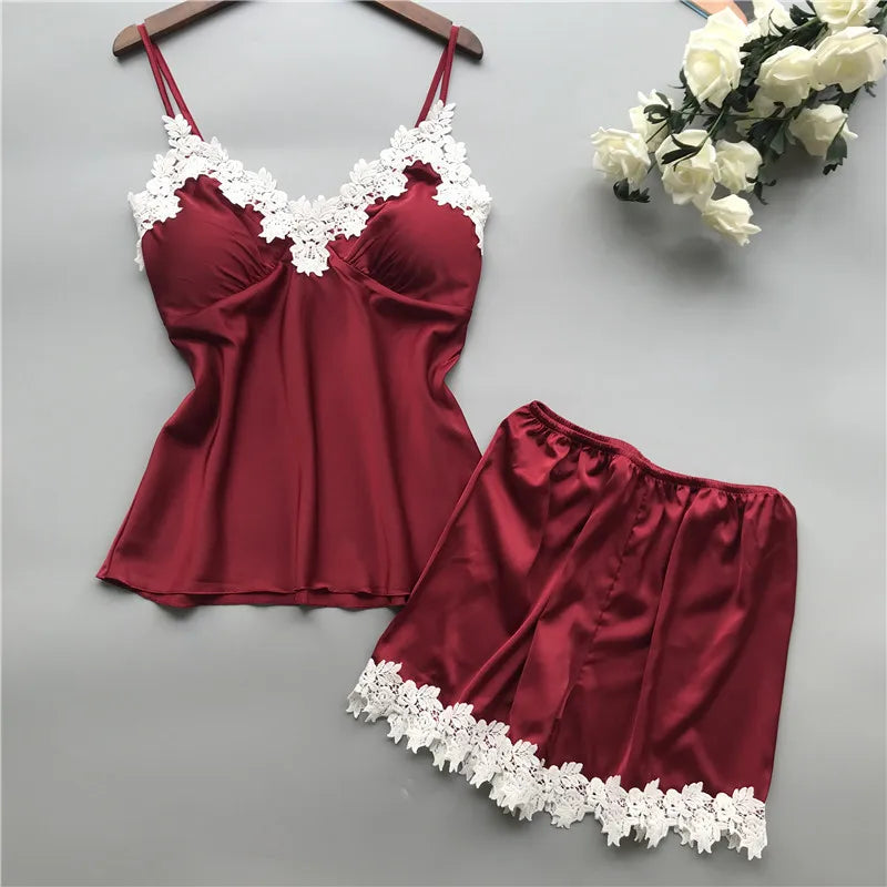 Deep V Waist Lace Shorts Loungewear Two-piece Set