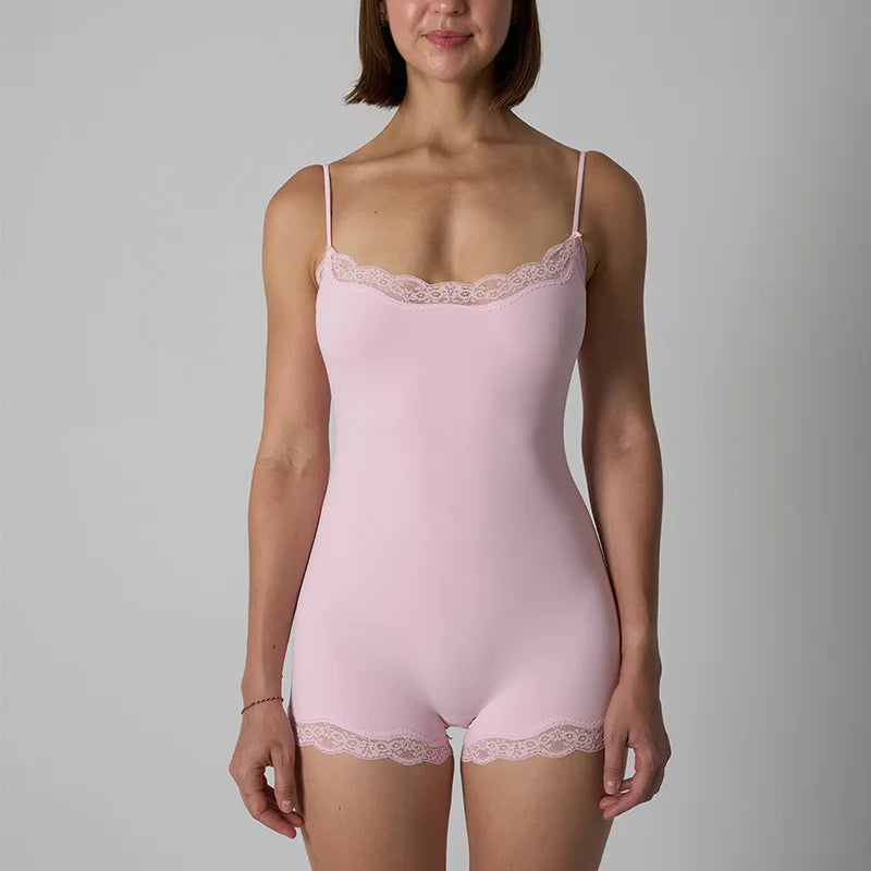 Sexy Lace Patchwork Camisole Square Neck Spaghetti Strap Onesie