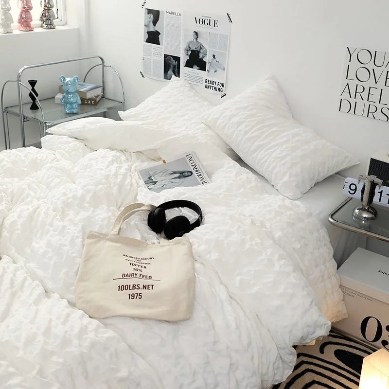 Solid Color Ruffles Lace  Kawaii Soft Sheet Duvet, Pillow & Quilt Cover