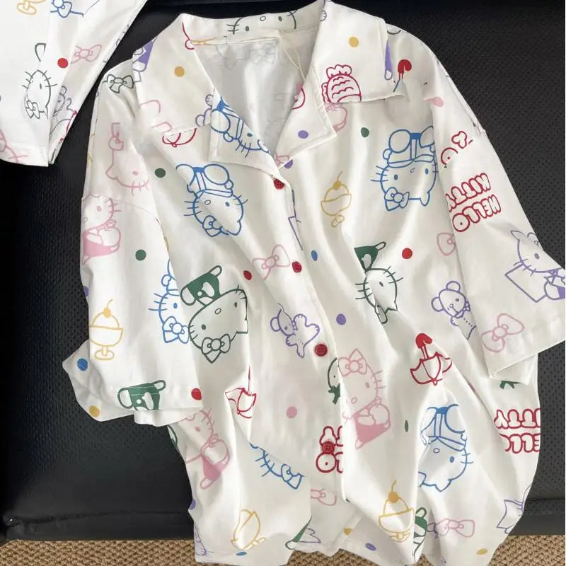 Kitty Sweet Short-Sleeved Shorts Sleeping Two-Piece Set