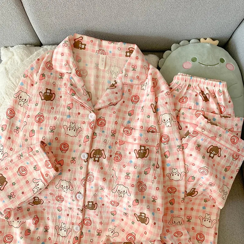 Sweet Cartoon Print Harajuku Style Cute Fashion Two-piece Set