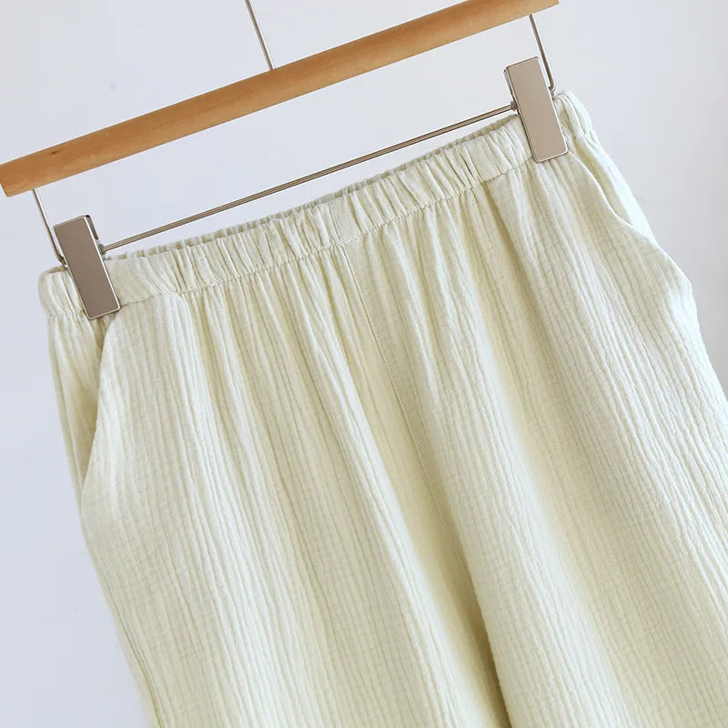 Solid Color Wide-leg Pants Double-layer Cotton Pajama Pants Thin Style Loungewear