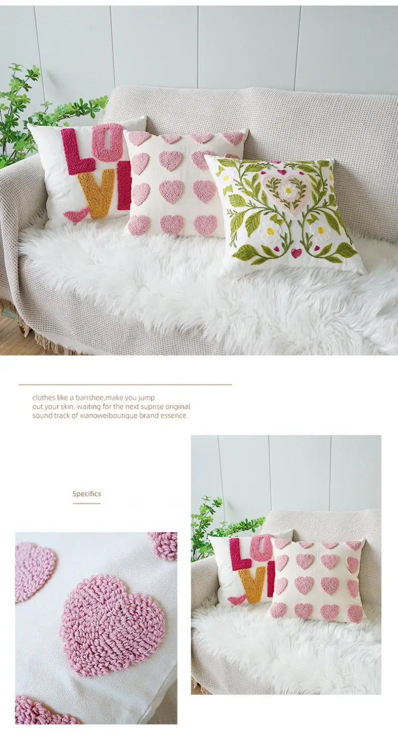 Sweet Velvet Jacquard Embroidery Throw Sofa Pillow Cover