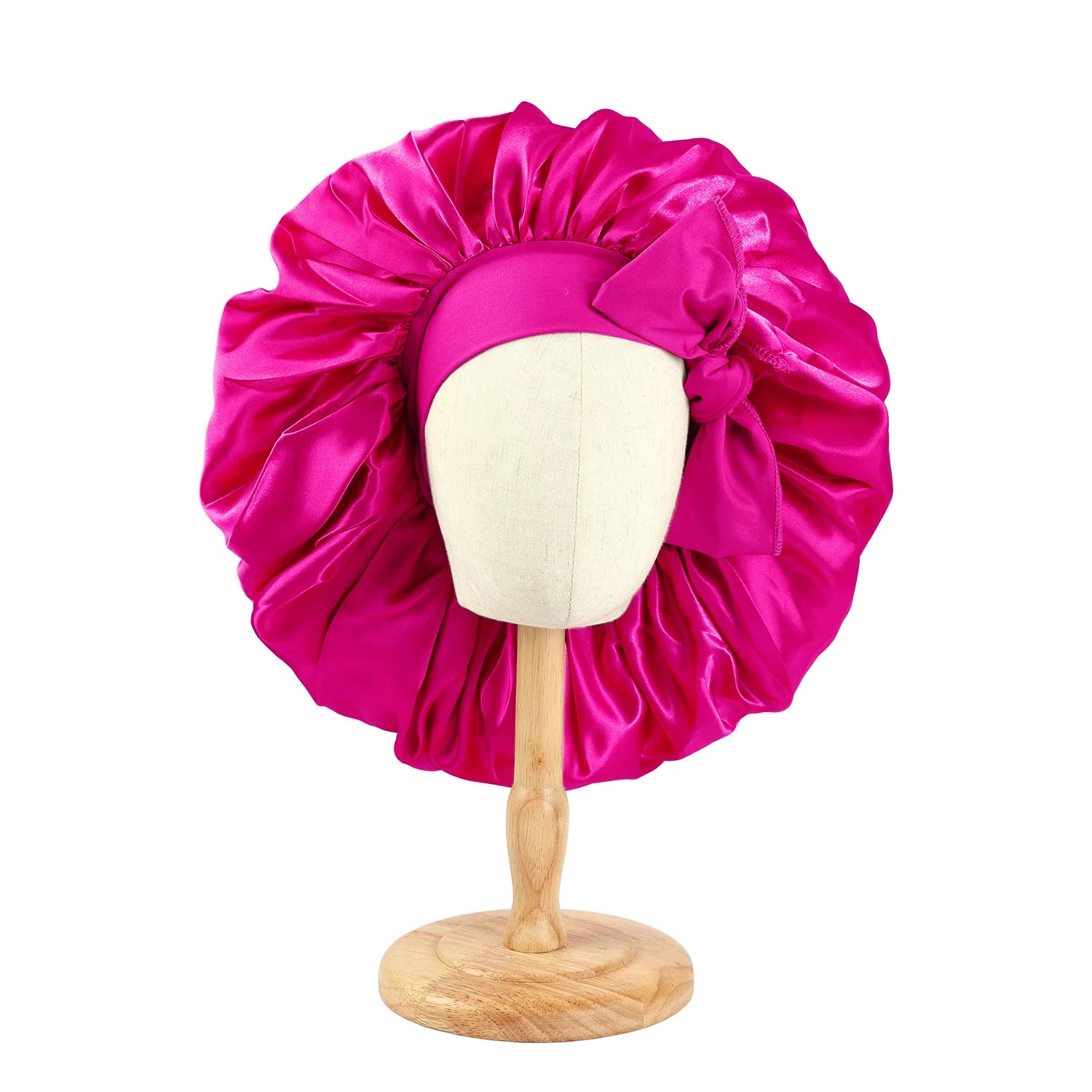 Large Satin Bonnet Silky Night Sleeping Cap with Stretchy Tie Band