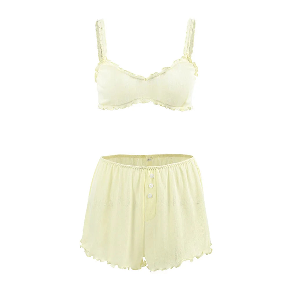 Spaghetti Strap Pajamas Crop Top and Shorts