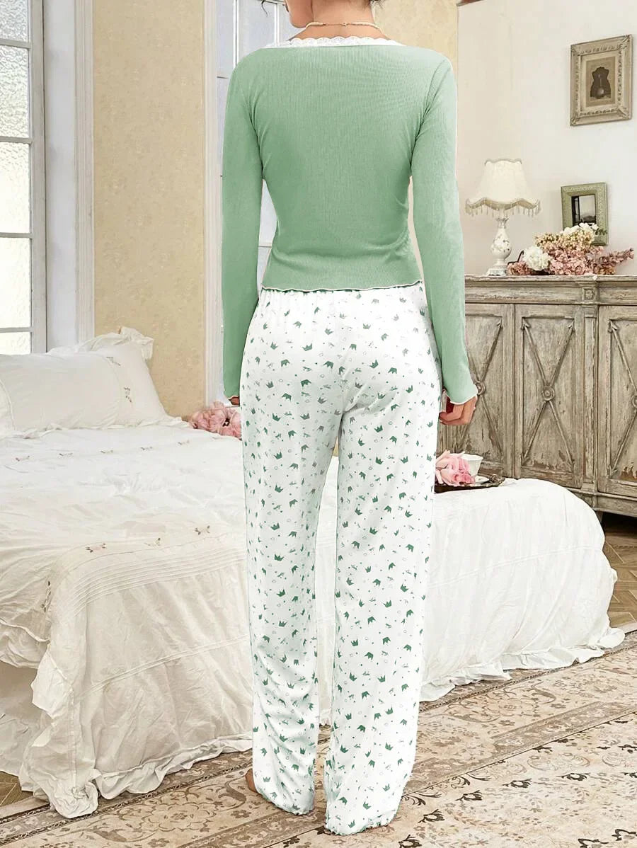 Femme Long Sleeve T-shirt with Long Trouses Set Loungewear