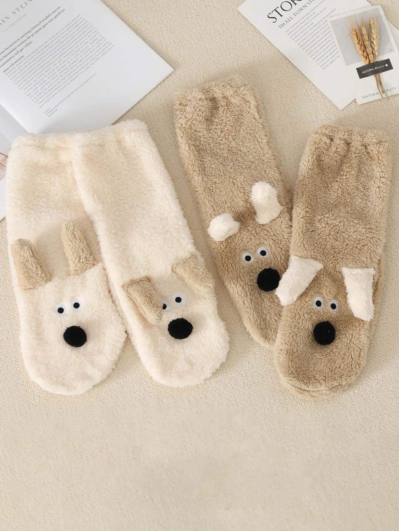 Fluffy Adorable Puppy Plush Cartoon Crew Socks