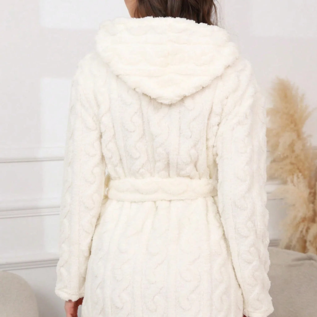 Pure Thick Hooded Bathrobe with Pockets