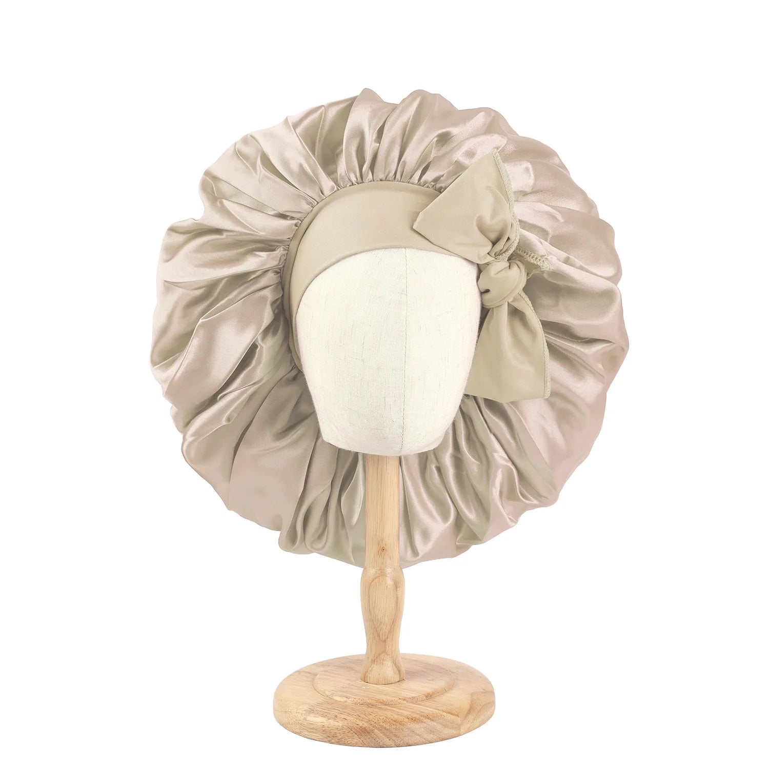Large Satin Bonnet Silky Night Sleeping Cap with Stretchy Tie Band