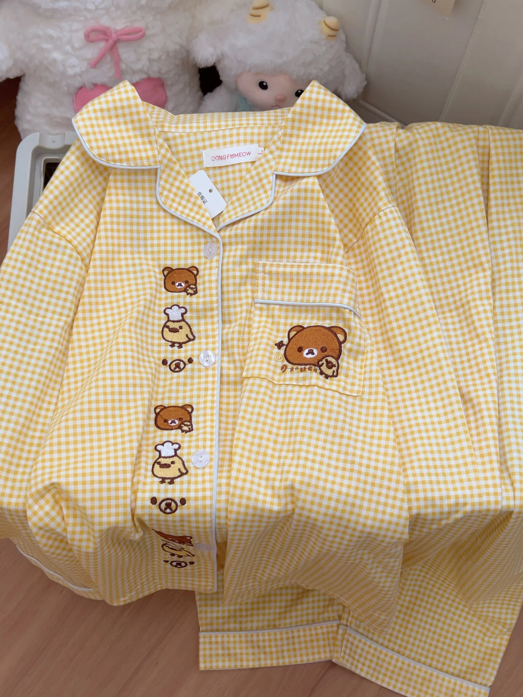 Rilakkuma Yellow Plaid Cute Long-sleeves & Trousers