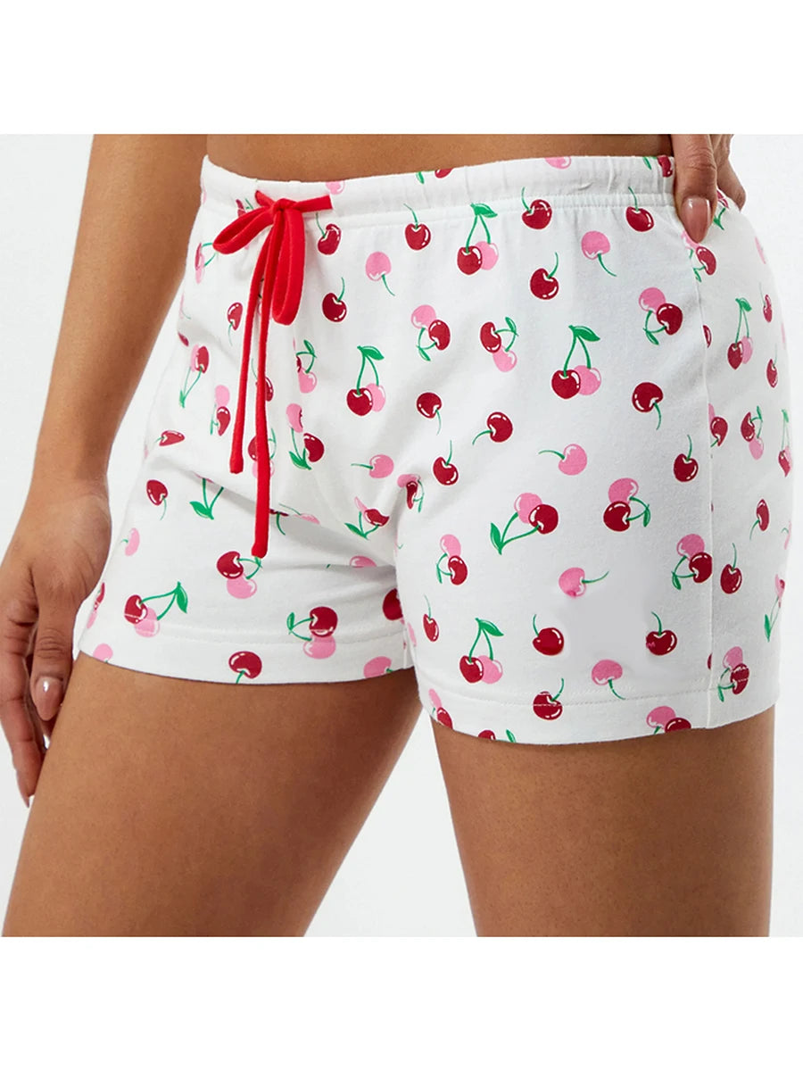 Lightweight Cotton Pajama Shorts with Elastic Waistband Cute Design