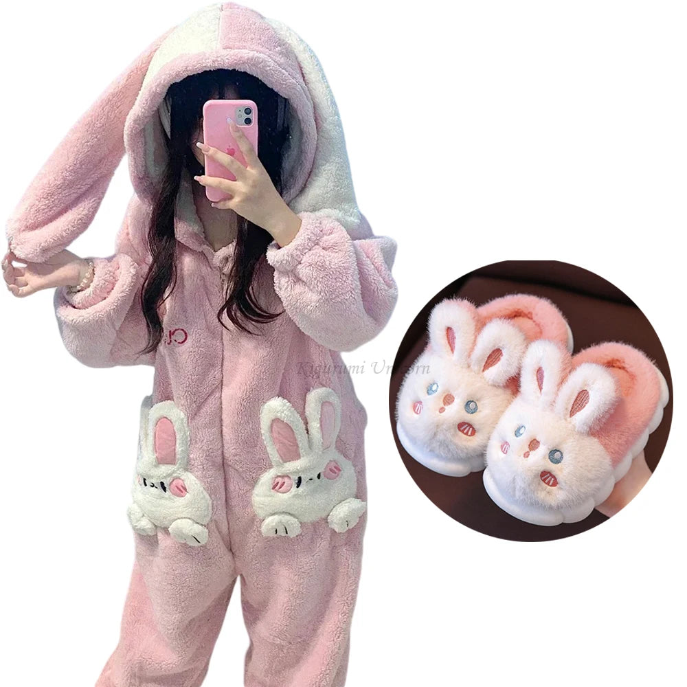 Kawaii Velvet Cute Rabbit Kigurumi Unicorn Cartoon Hooded Onesies